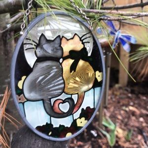 Joan Baker Designs Suncatcher Stained Glass Decor for Cat lovers Heart